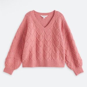 Market & Spruce Pink Chloe Heart Cable Knit Sweater NWT *SMALL PETITE*